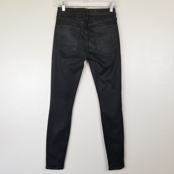 Frame Le High Skinny Coated Noir Black Jeans 27 - Picture 3 of 9